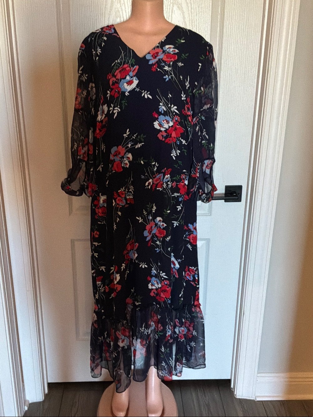 Ralph Lauren Black Maxi Dress with Red and White Floral Print